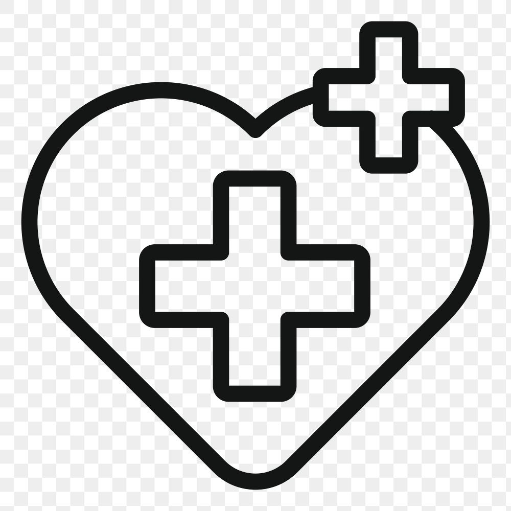 Health cross heart png icon sticker, medical graphic, transparent background