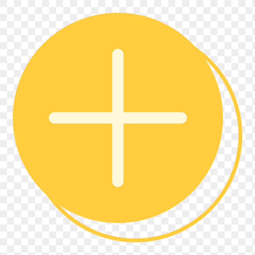 Yellow plus png sticker, transparent background