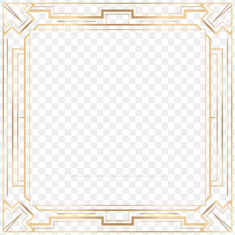 Art deco frame png gold sticker, transparent background