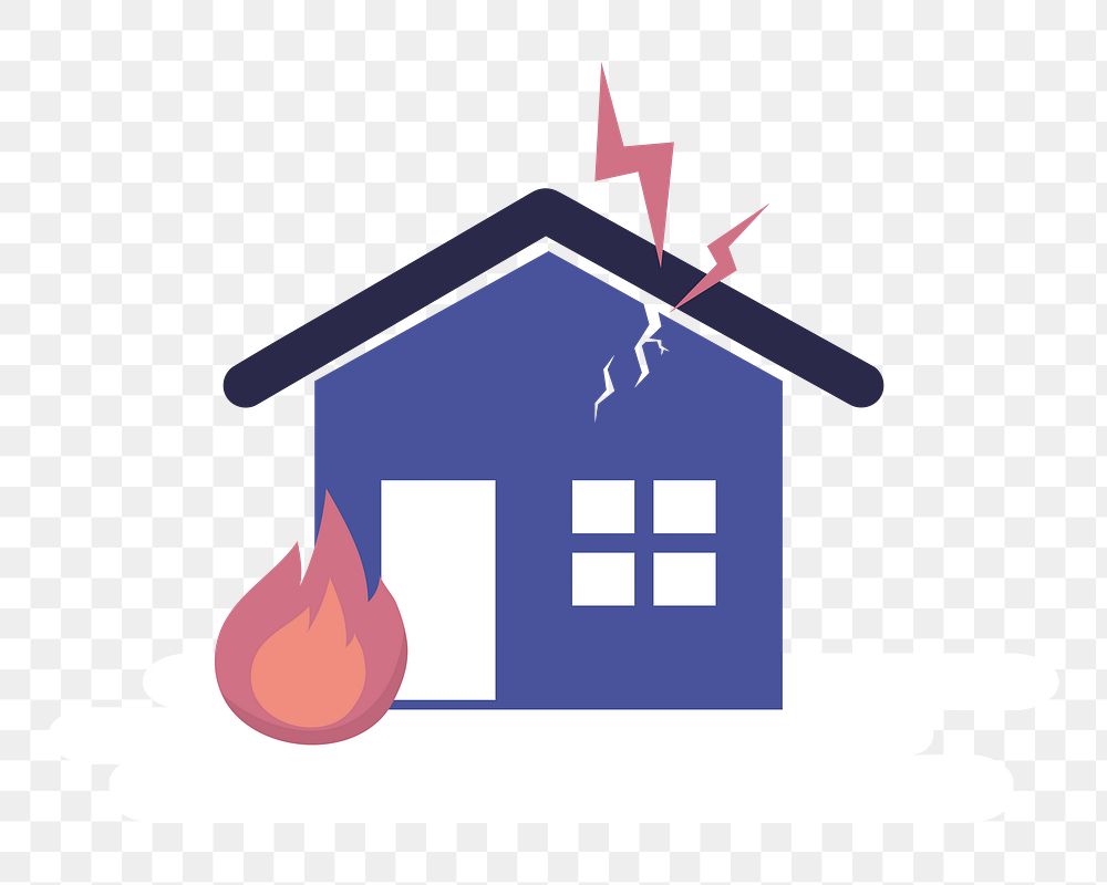 House on fire png sticker, flat graphic, transparent background