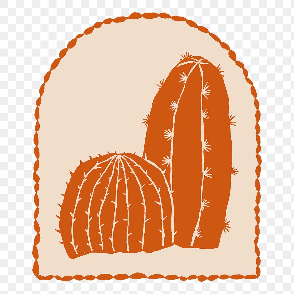 Cactus retro png badge sticker, transparent background