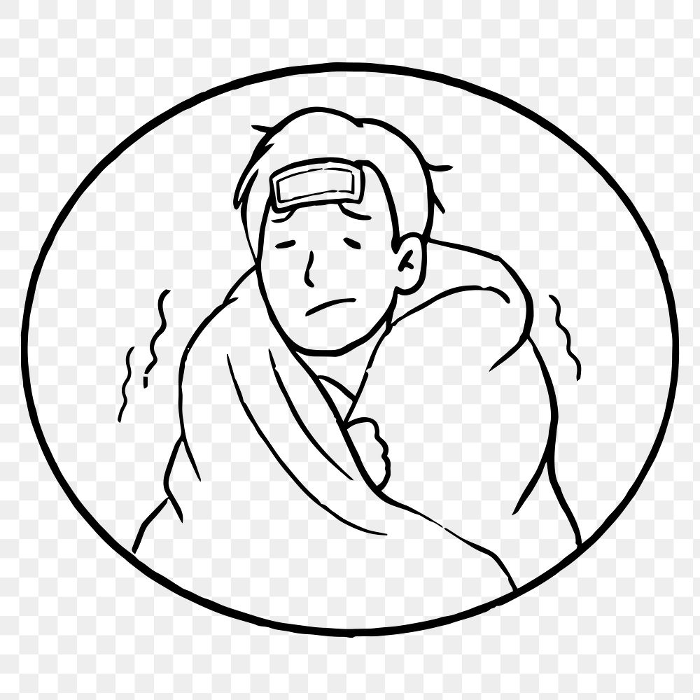 Sick man doodle png illustration sticker, transparent background