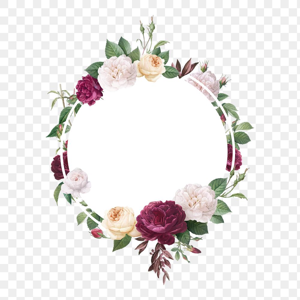 Round flower png frame sticker, transparent background