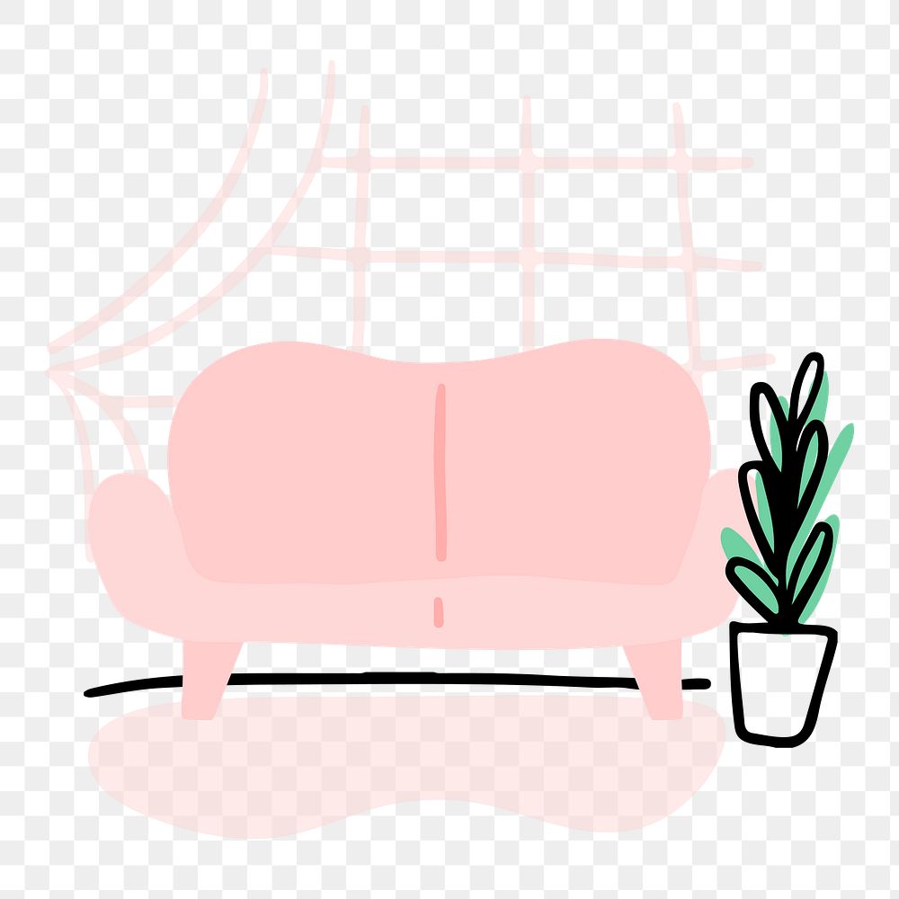 Cute living room png sticker, transparent background