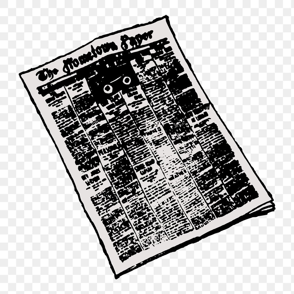 Vintage newspaper  png clipart illustration, transparent background. Free public domain CC0 image.
