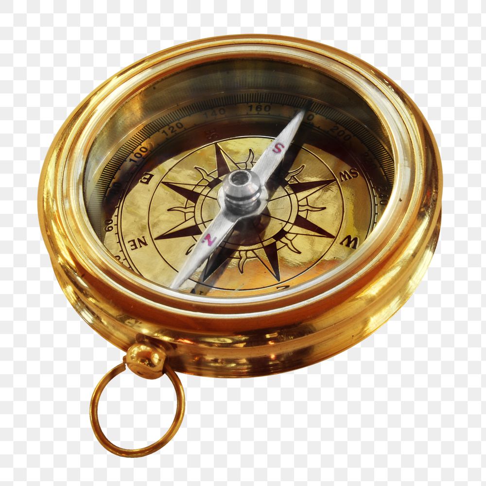 Gold compass png sticker, transparent background 