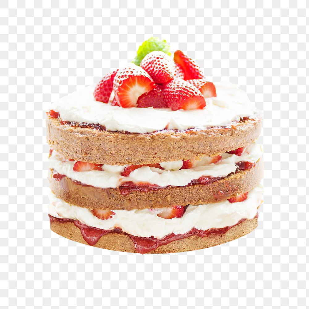Strawberry layer cake png sticker, transparent background