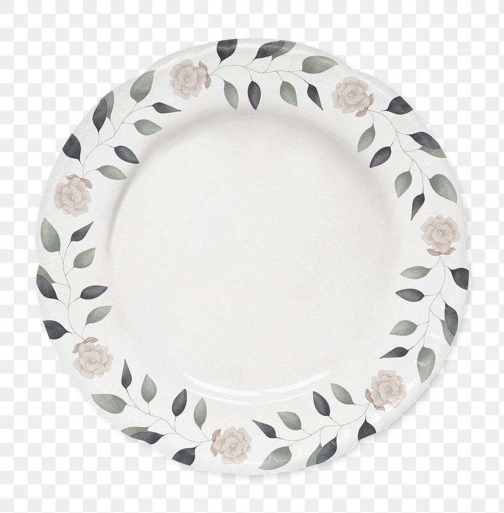 Flower patterned dish png sticker, transparent background
