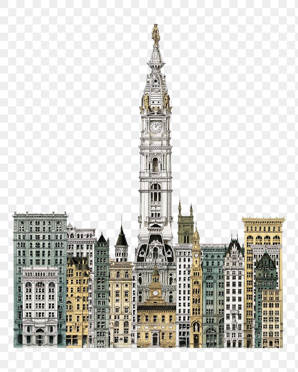 Aesthetic sky-scrapers of Philadelphia png on transparent background.   Remastered by rawpixel