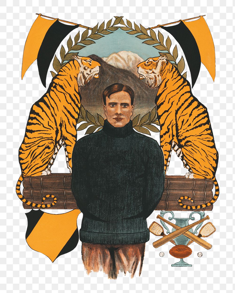 Aesthetic man and tigers  png on transparent background.   Remastered by rawpixel