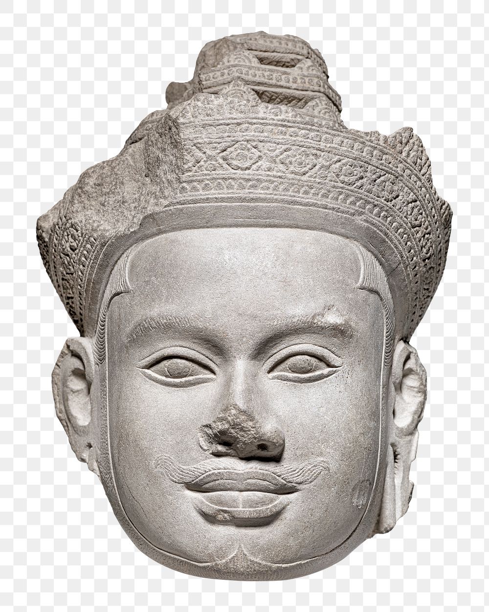 Aesthetic Khmer's head of Vishnu png on on transparent background.  Remastered by rawpixel