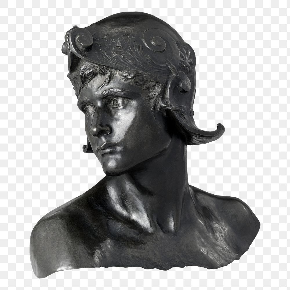 Aesthetic warrior head sculpture png on transparent background.  Remastered by rawpixel