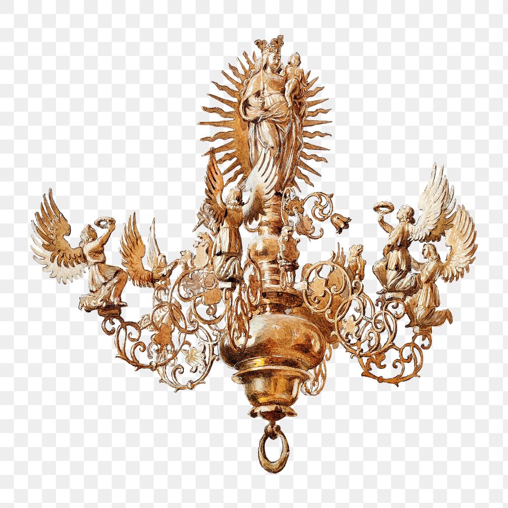 Aesthetic Virgin Mary chandelier png on transparent background.  Remastered by rawpixel