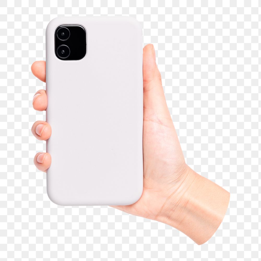 Phone case png sticker in hand, transparent background
