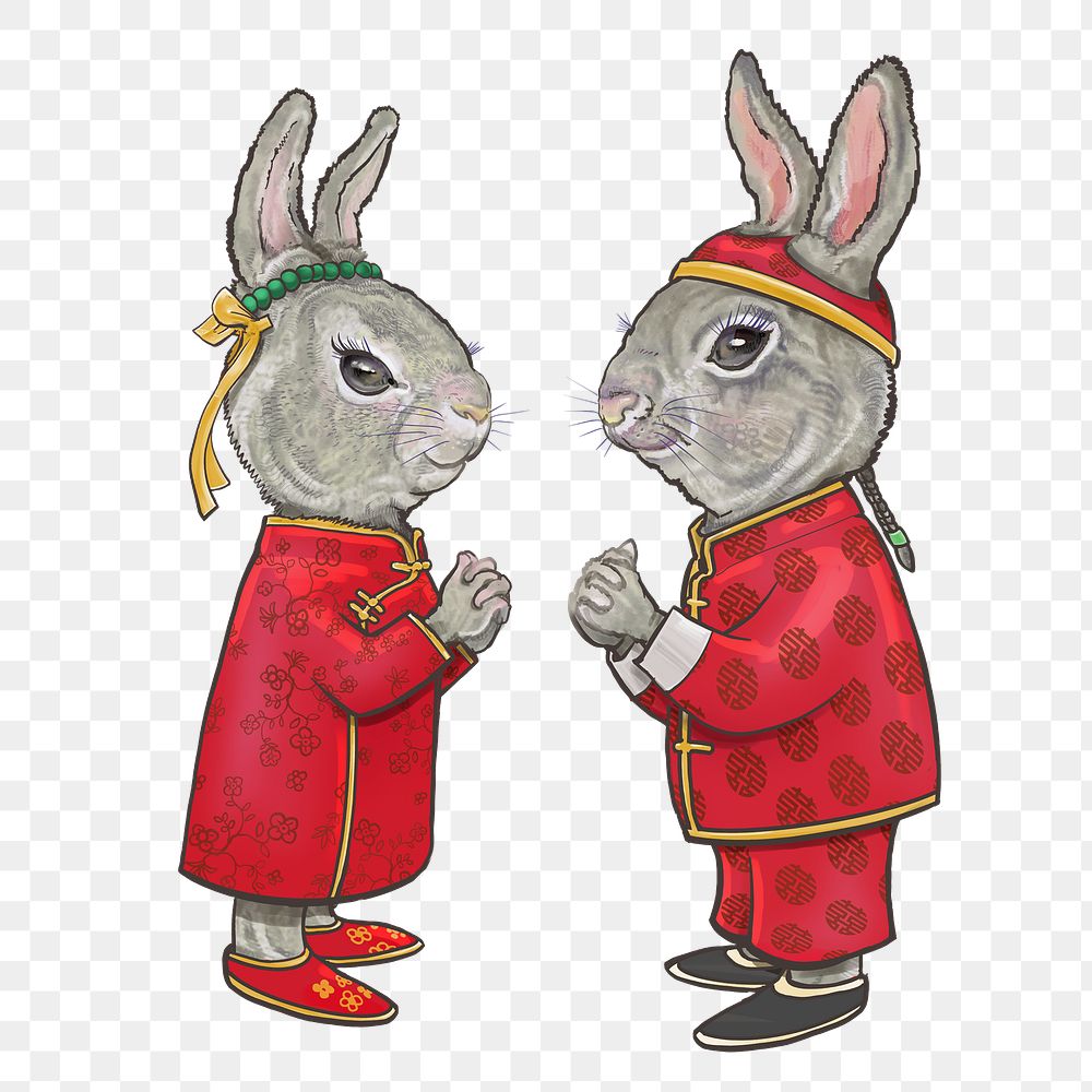 Chinese rabbits animal png sticker, 2023 New Year celebration graphic, transparent background