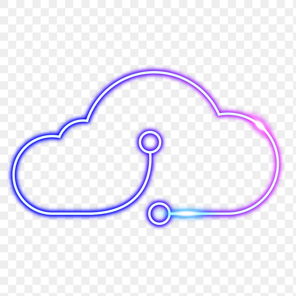 Neon cloud storage png icon sticker, transparent background