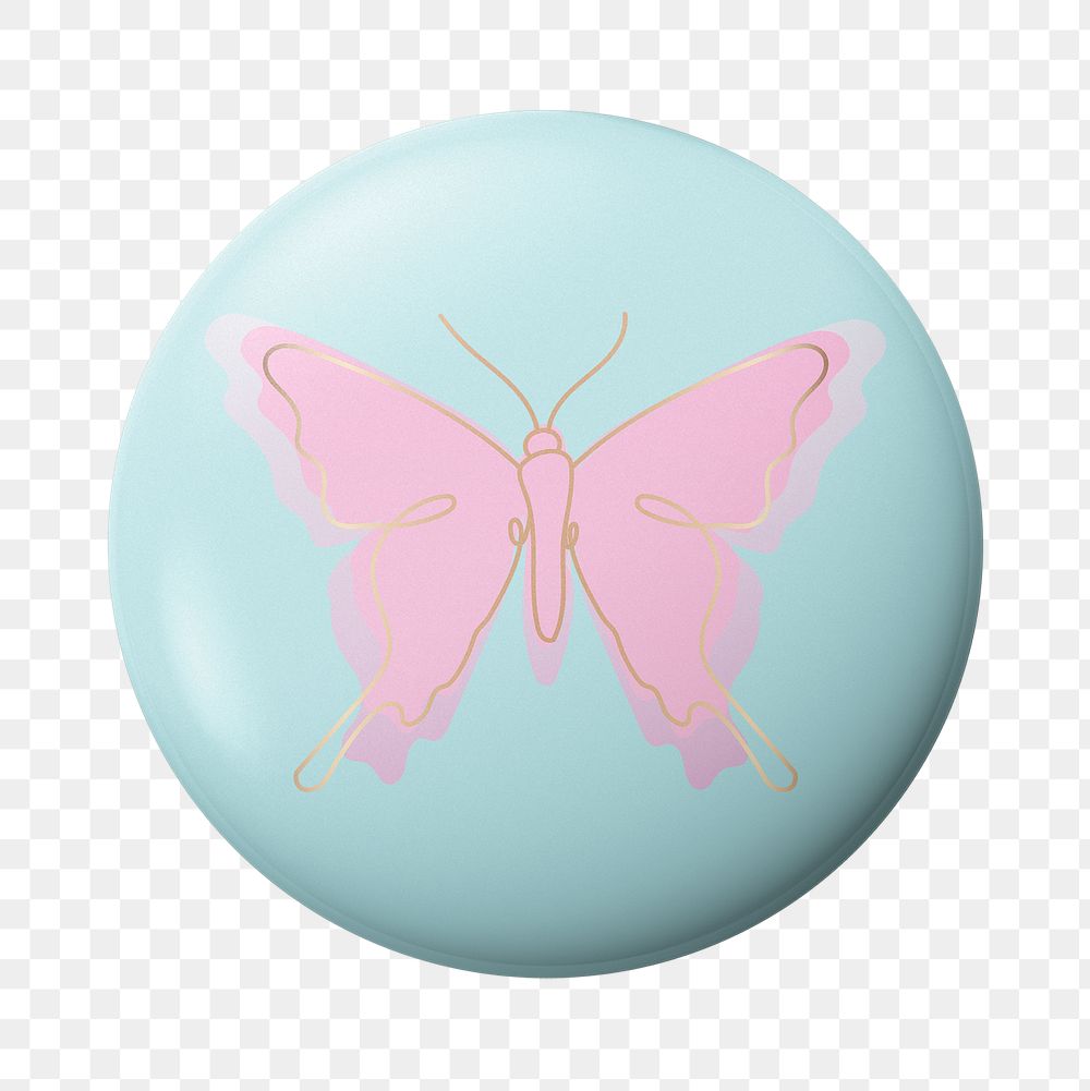 Pin badge png butterfly sticker, transparent background
