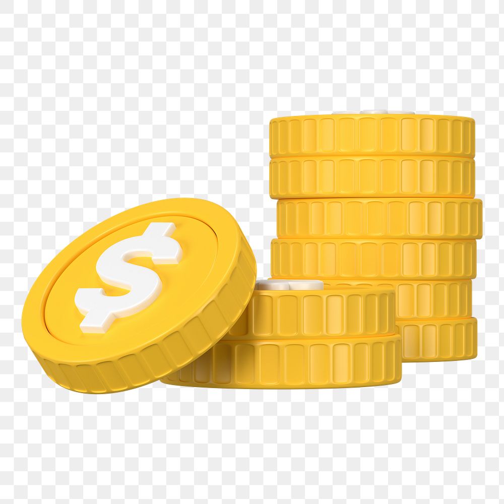 3D dollar png coins, money clipart, financial business on transparent background