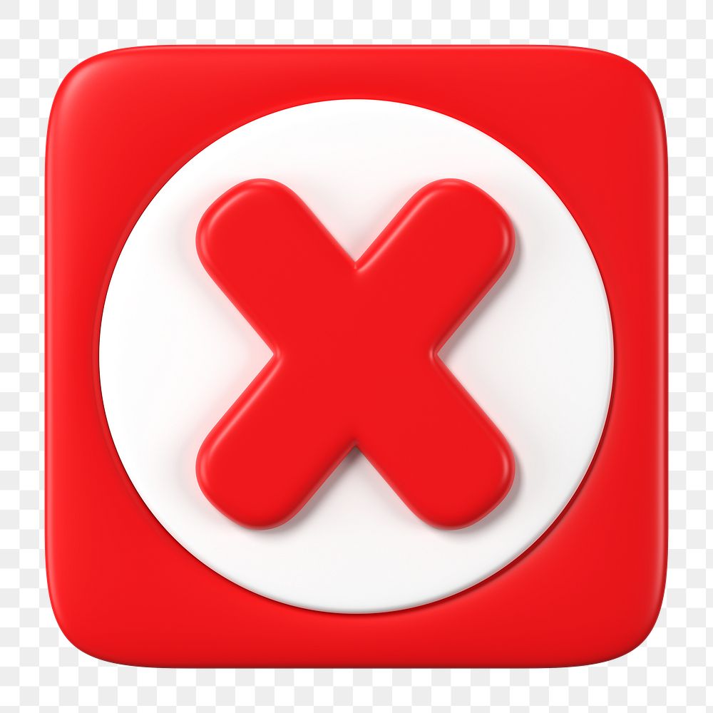 X mark png icon, 3D business negation symbol on transparent background