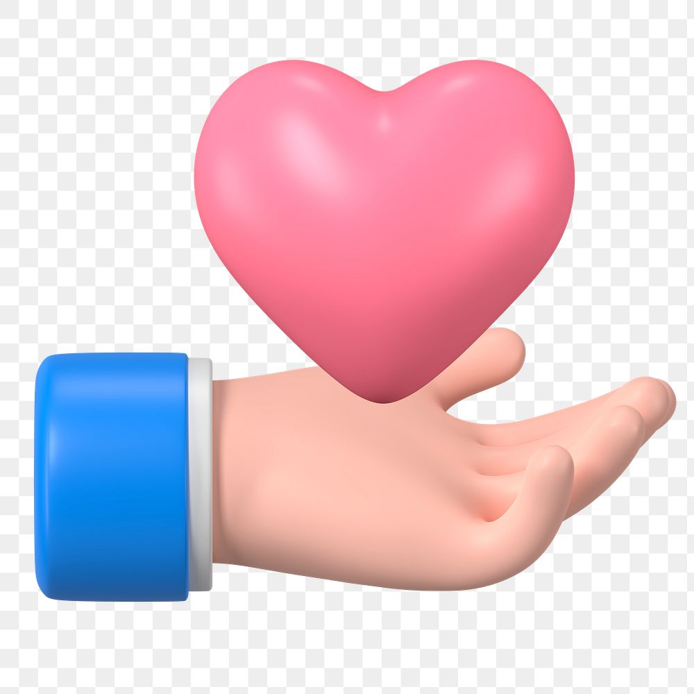 Charity png, hand showing heart clipart on transparent background