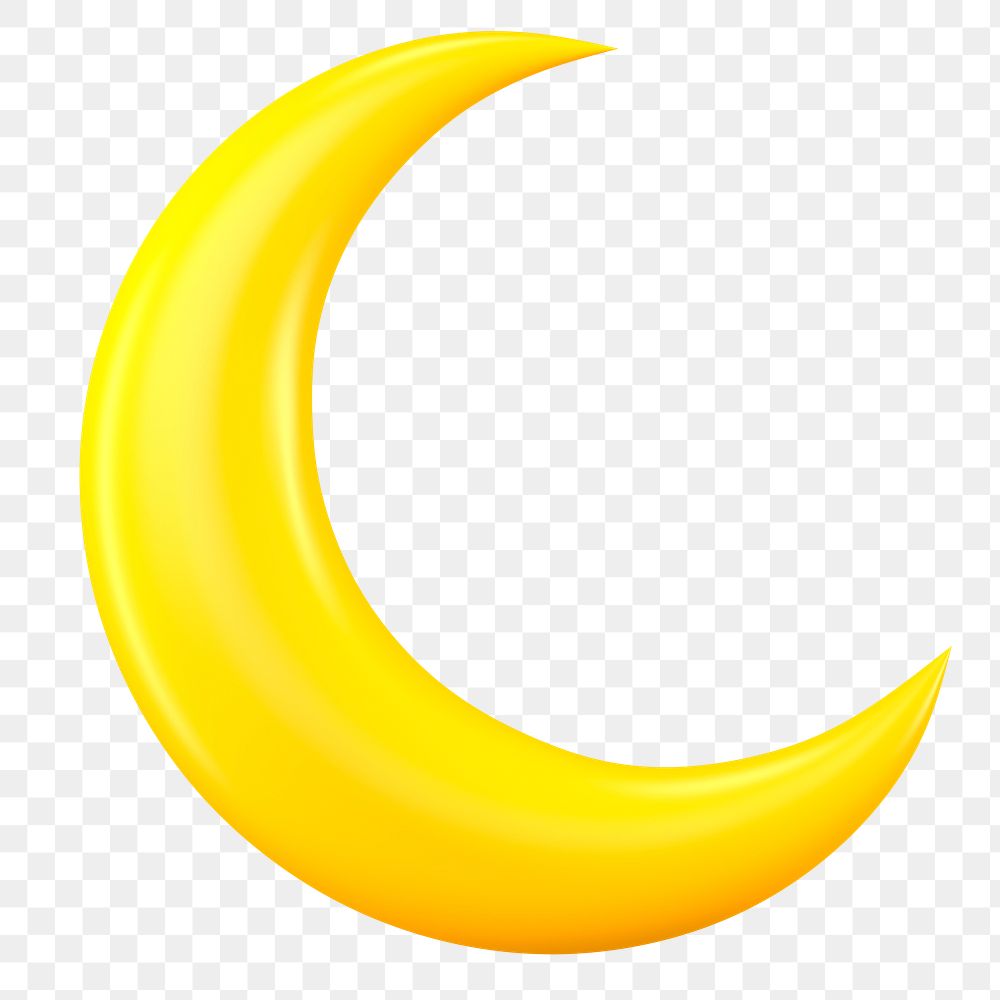 3D crescent png moon clipart, aesthetic illustration on transparent background