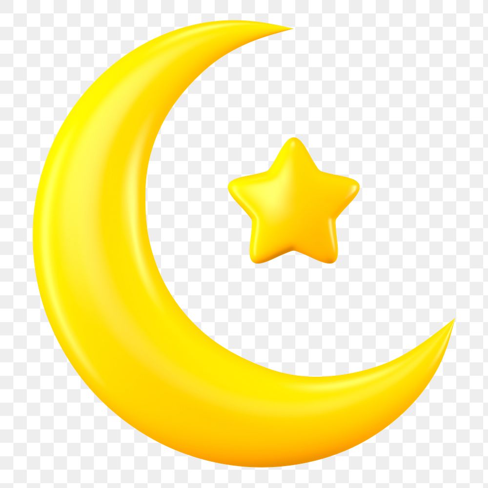 Star png and crescent sticker, 3D Ramadan symbol on transparent background