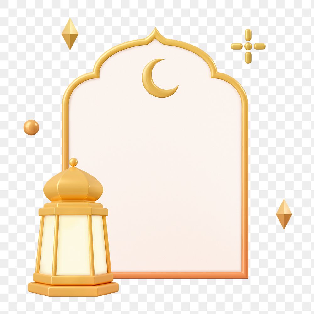 Star and crescent png badge, 3D Ramadan, transparent background