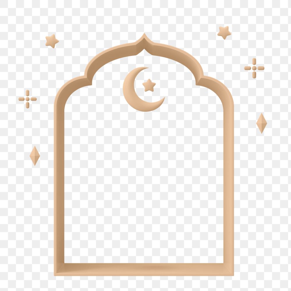 Star and crescent png frame, 3D Ramadan, transparent background