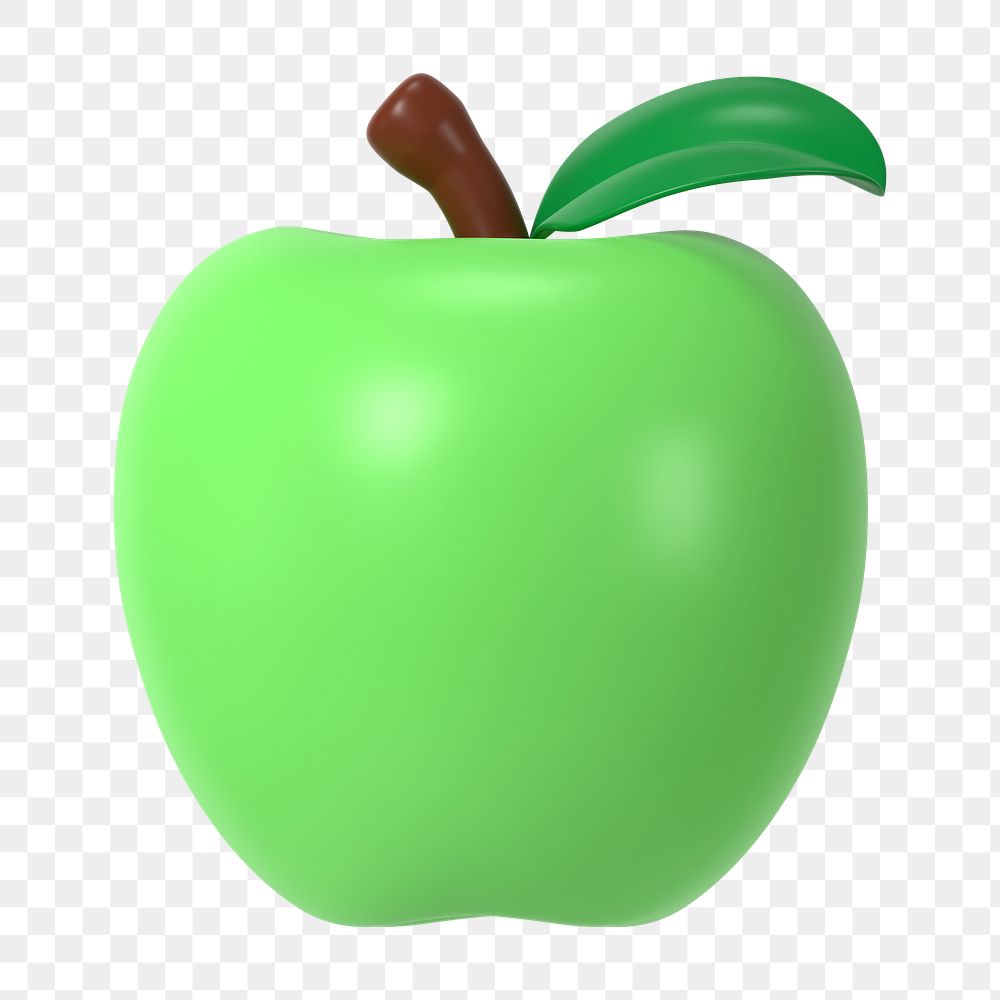 Green apple sticker png, 3d food clipart on transparent background