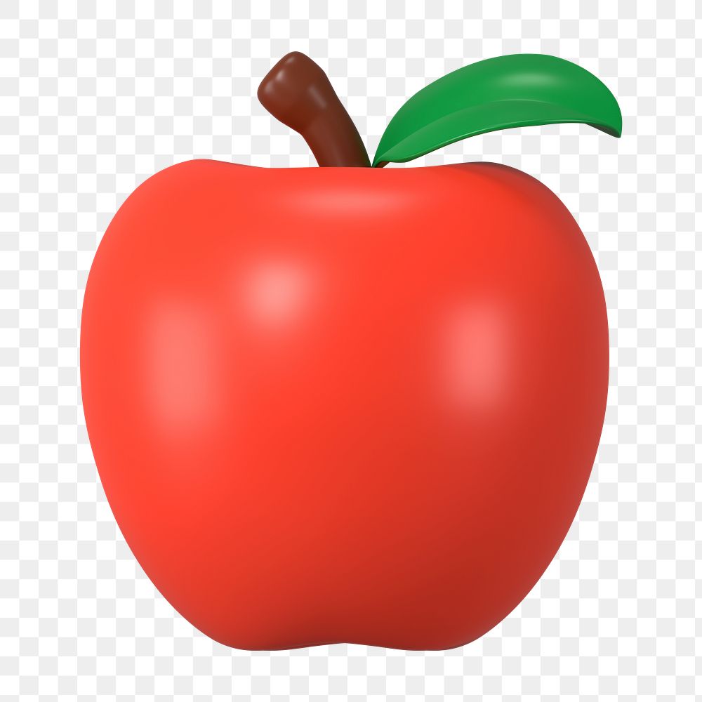 Red apple sticker png, 3d food clipart on transparent background