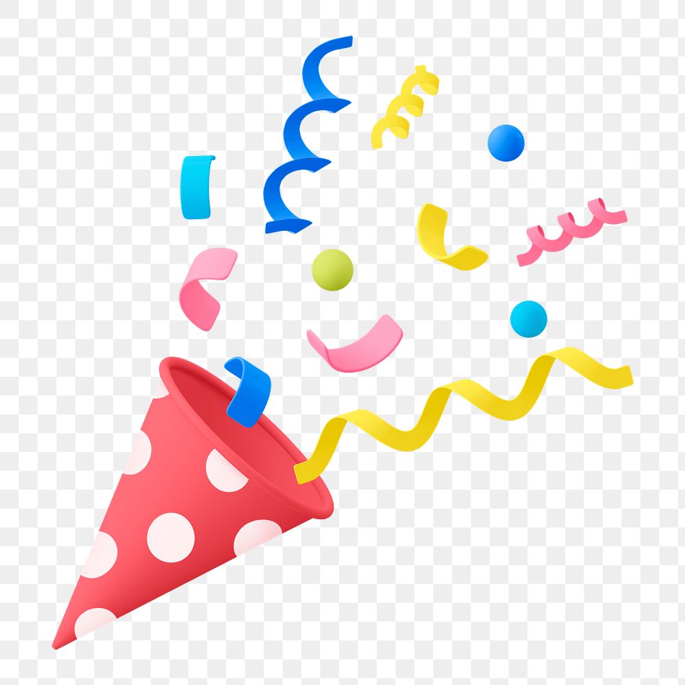 Party popper sticker png, 3d birthday graphic, transparent background