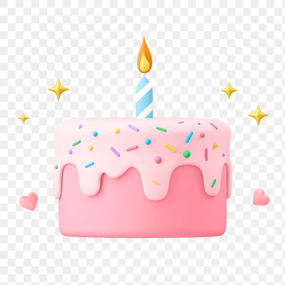 Pink cake sticker png, 3d birthday graphic, transparent background