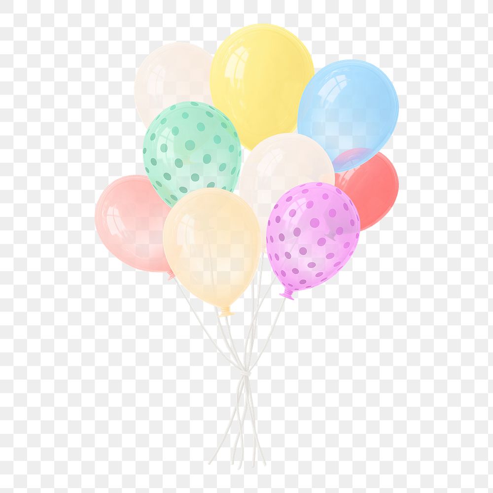 Balloons png sticker, 3d birthday graphic on transparent background