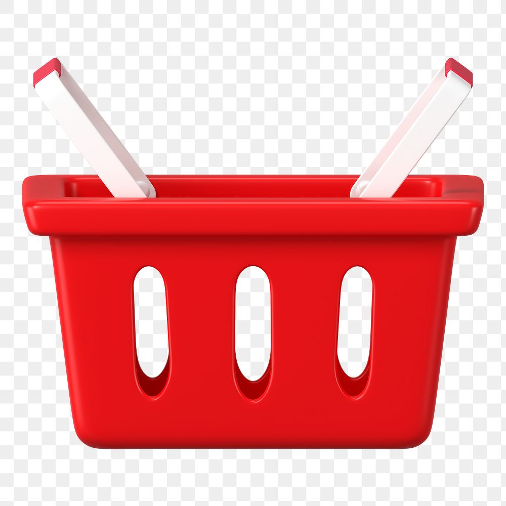 Red shopping png basket, supermarket, 3D object illustration on transparent background