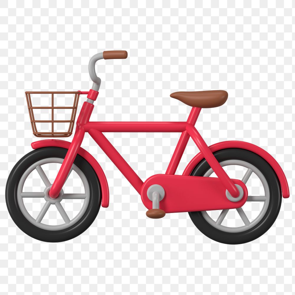3D bicycle png sticker, red vehicle illustration on transparent background
