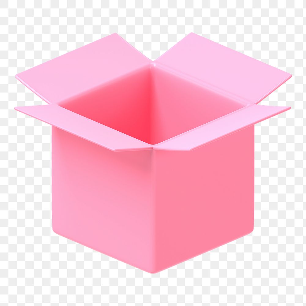 Pink open box png, 3D package delivery illustration on transparent background