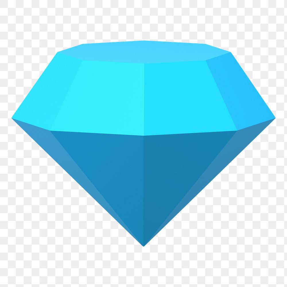 Blue diamond png clipart, 3D shape illustration on transparent background