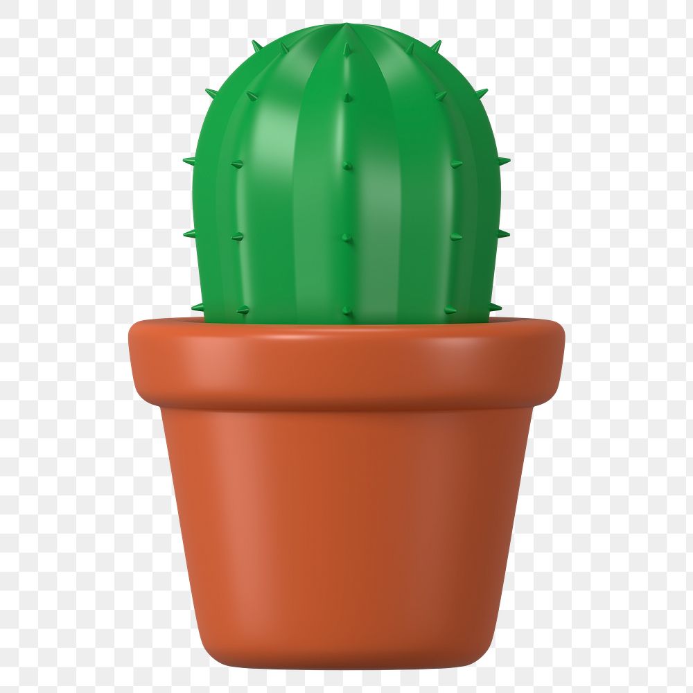 Cactus pot  png sticker, 3D plant illustration on transparent background