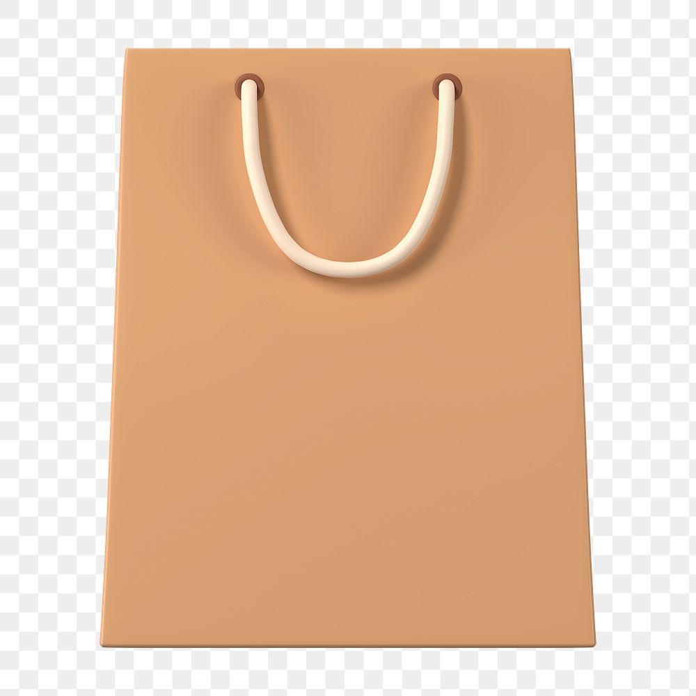 Paper shopping png bag, 3D object illustration on transparent background