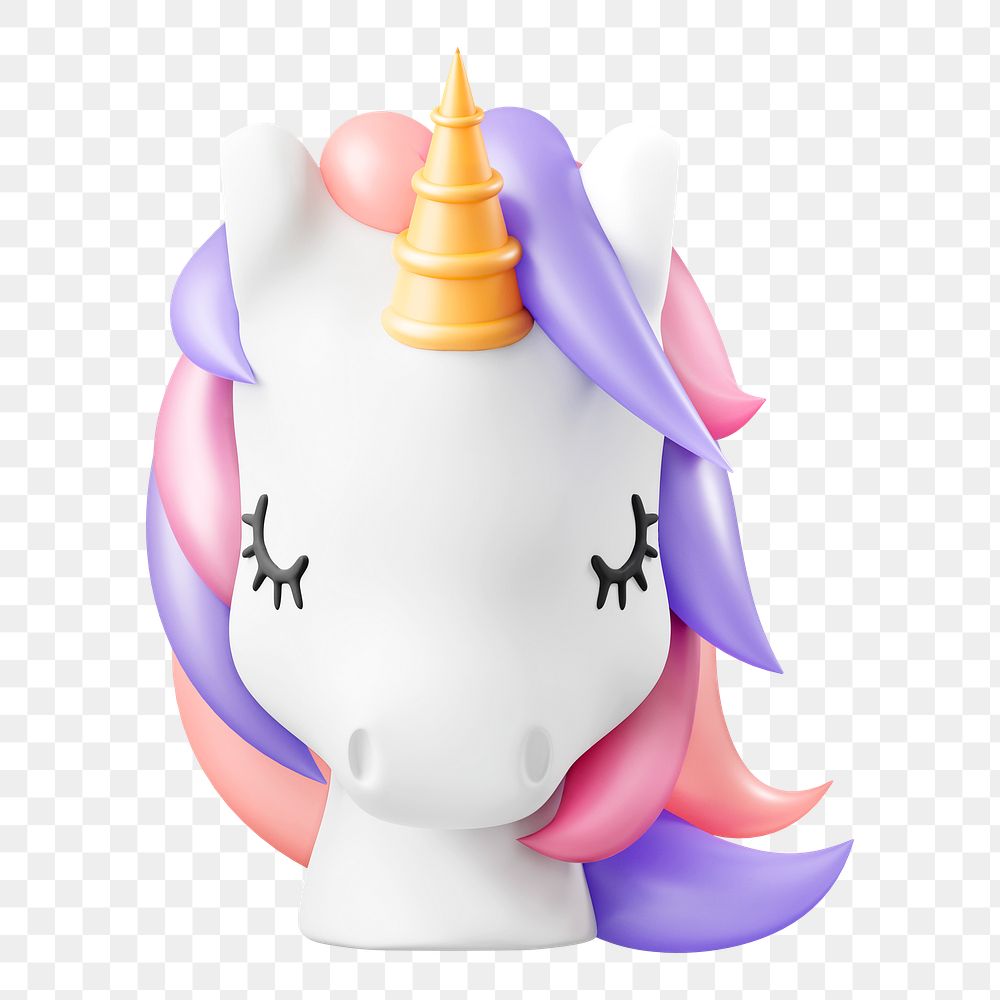 Aesthetic unicorn png head, 3D myth creature illustration on transparent background