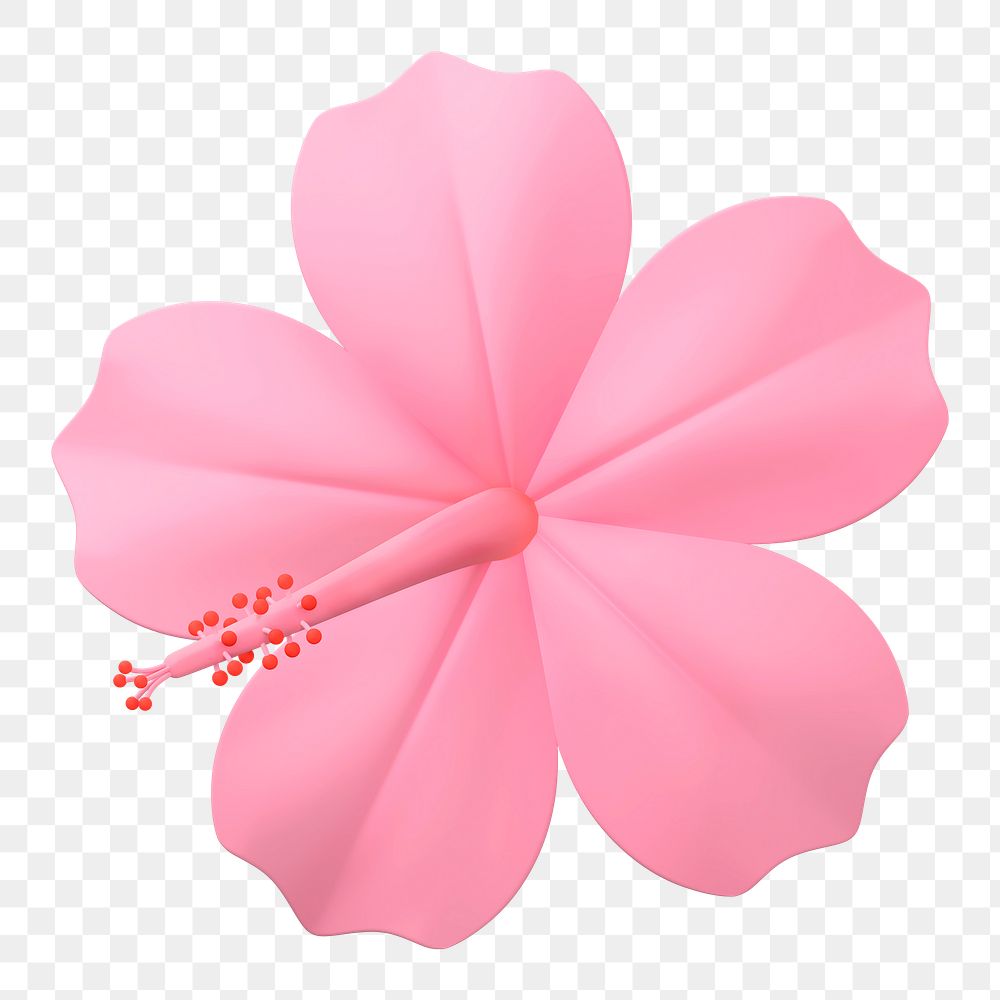Pink Hibiscus png sticker, botanical 3D cartoon transparent background
