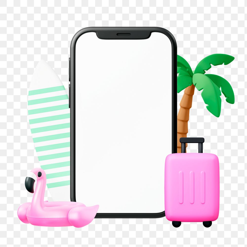 Phone screen png sticker, summer 3D cartoon transparent background