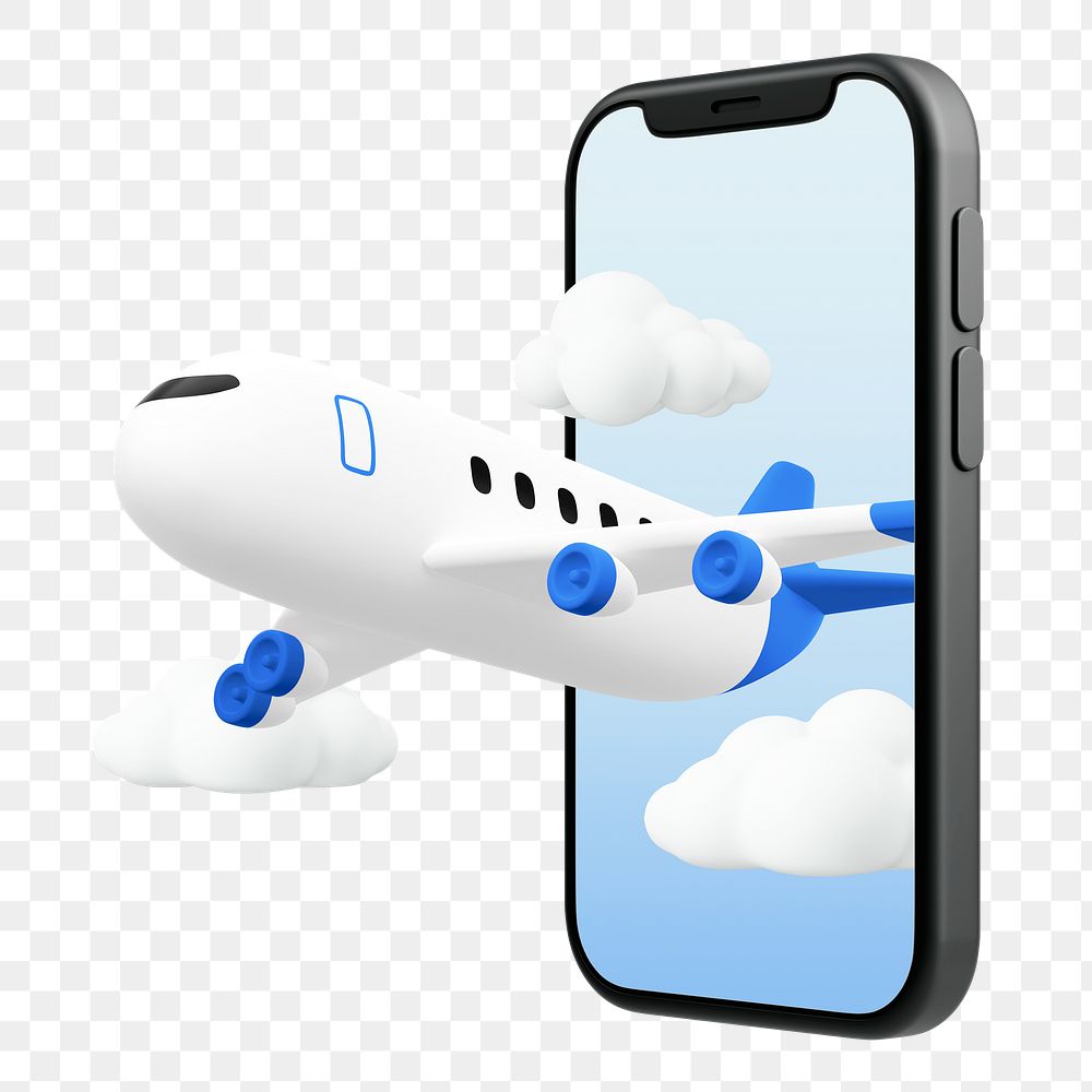 Travel ad png sticker, plane phone screen 3D cartoon transparent background