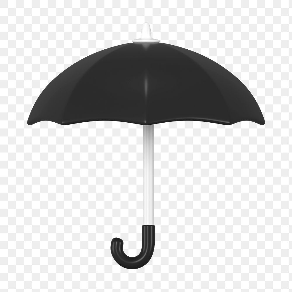 Black umbrella png sticker, protection 3D cartoon transparent background