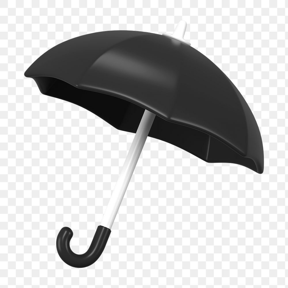 Black umbrella png sticker, protection 3D cartoon transparent background