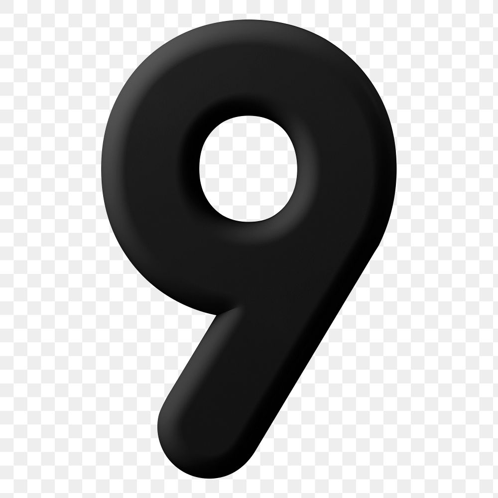 9 number png sticker, 3D rendering on transparent background