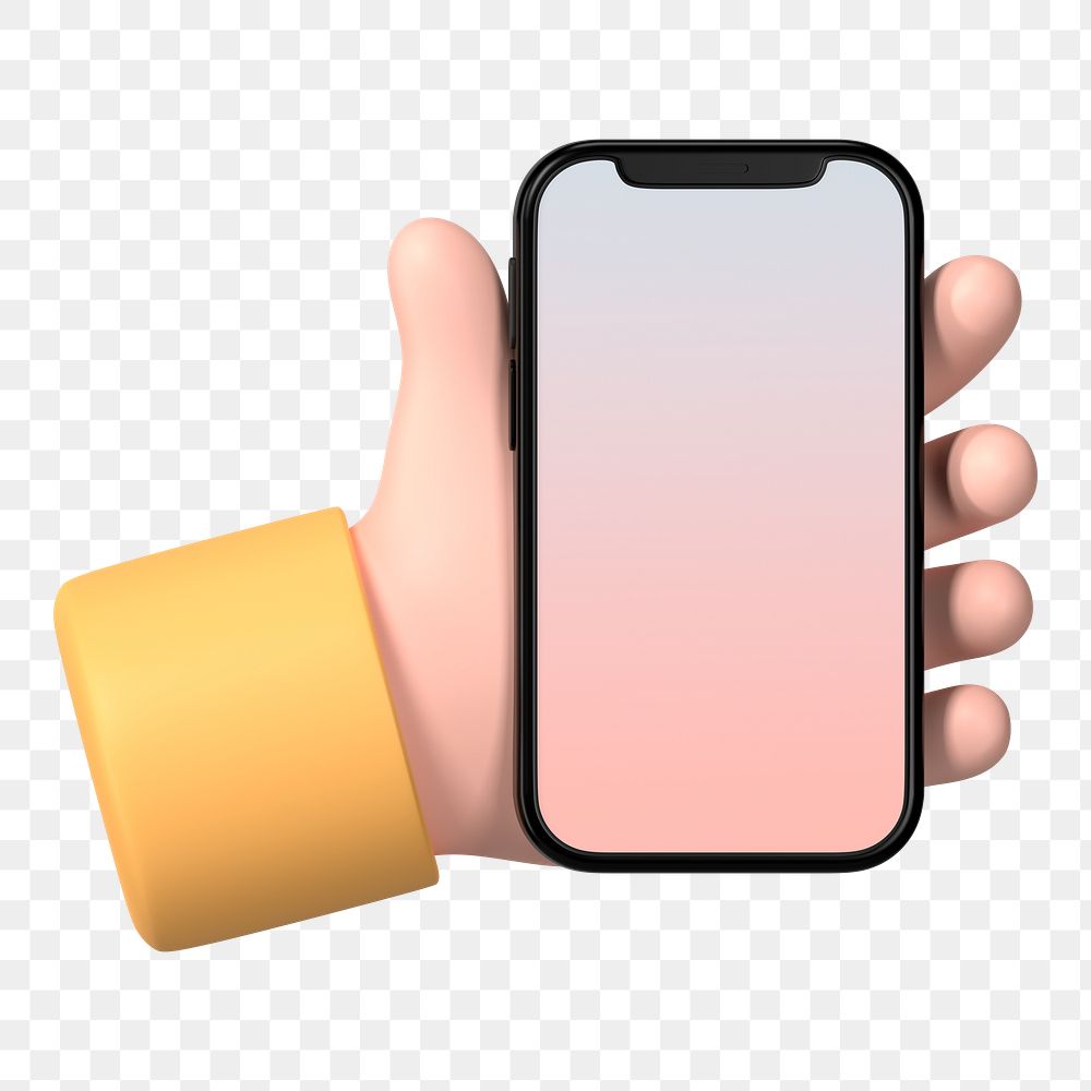 Hand holding png phone, digital device on transparent background