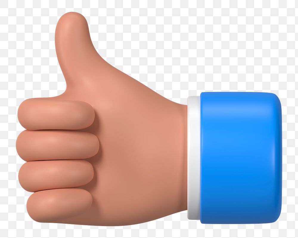 Thumbs up hand gesture png sticker, 3D illustration, transparent background