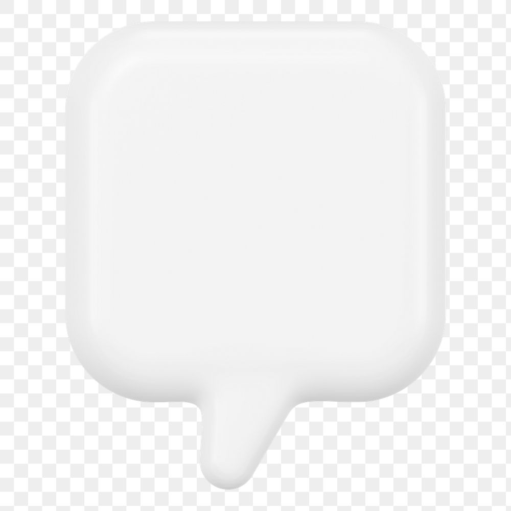 White png speech bubble badge, 3D rendering graphic on transparent background