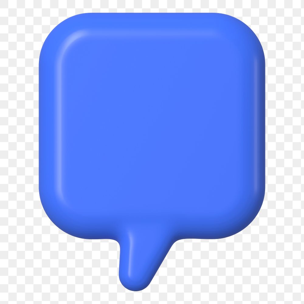 Blue png speech bubble badge, 3D rendering graphic on transparent background
